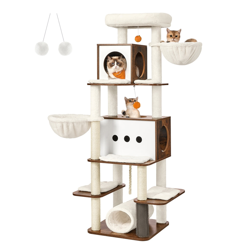 77.5-Inch Tall Modern Cat Tower for Large Indoor Cats - Rustic Brown - 19.6"L x 19.6"W x 64.5"H