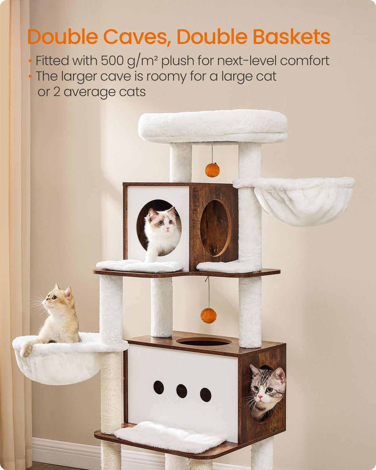 Modern Cat Tree - 77.5-Inch Tall - Multi-Level Condo