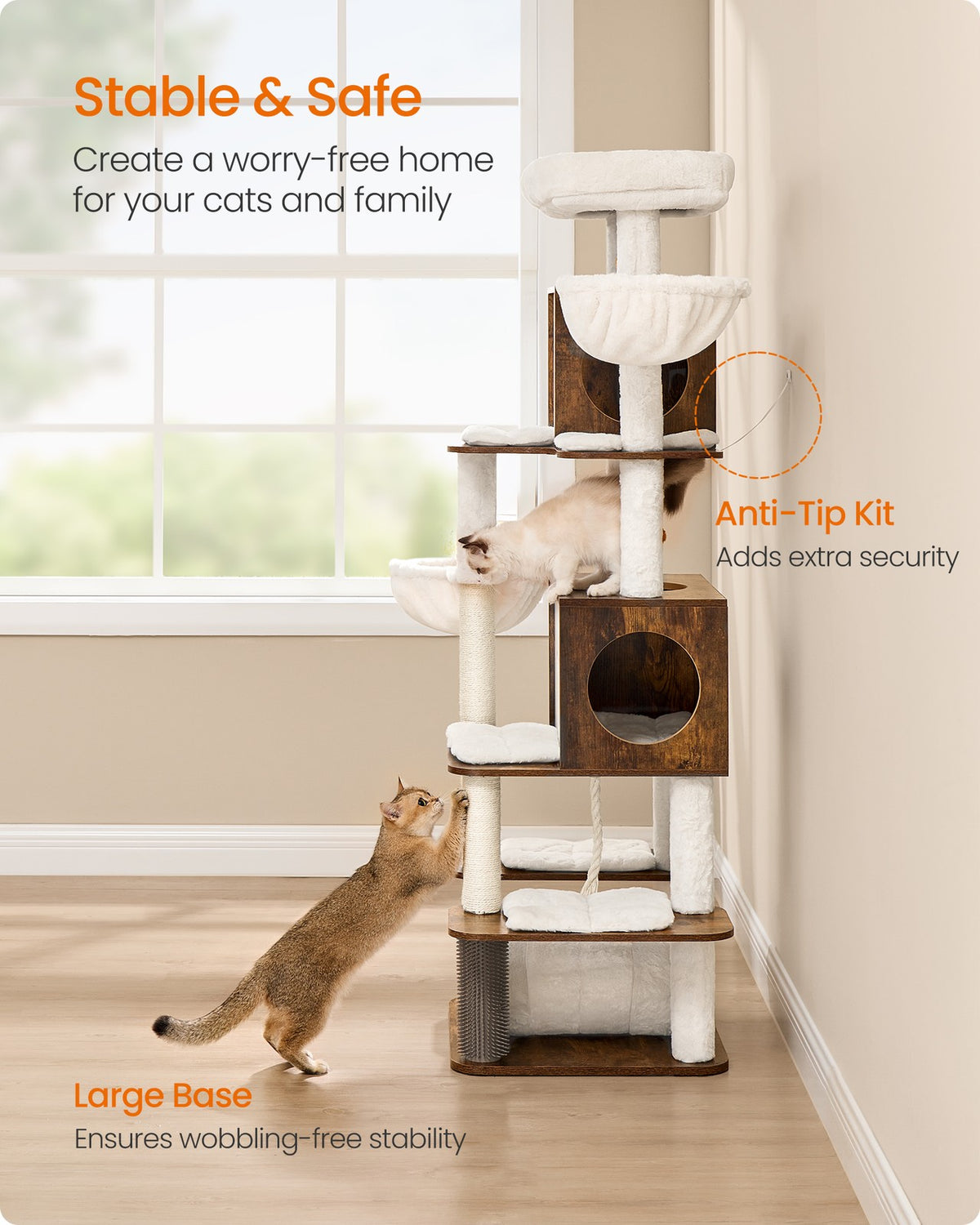 Modern Cat Tree - 77.5-Inch Tall - Multi-Level Condo