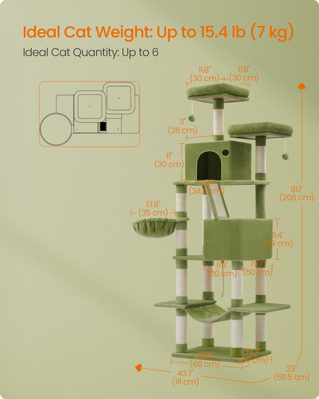 81.1" Large Multi-Level Cat Tree with 13 Scratching Posts - Smoky Gray