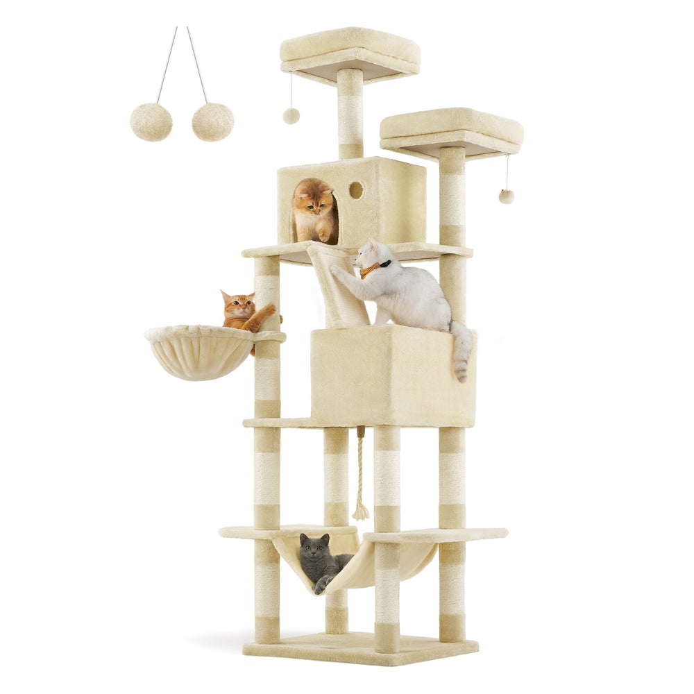 81.1" Large Multi-Level Cat Tree with 13 Scratching Posts - Camel Brown
