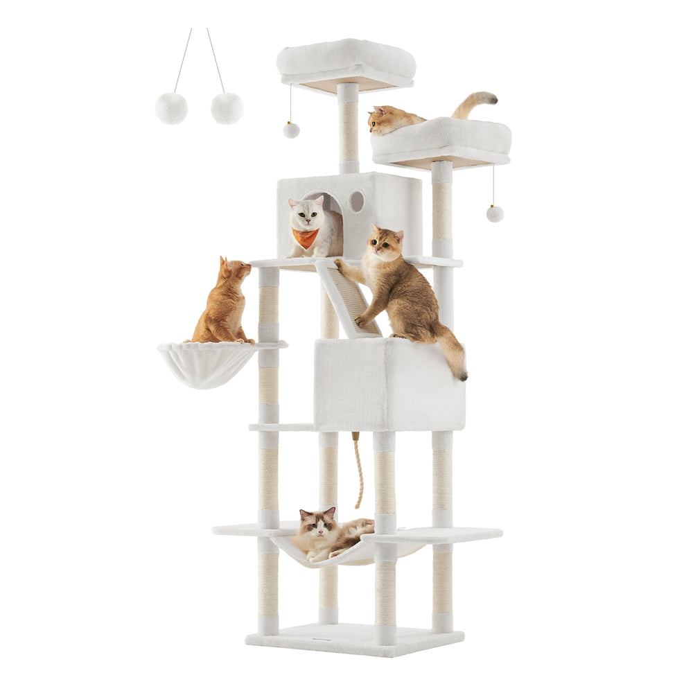 81.1" Large Multi-Level Cat Tree with 13 Scratching Posts - Cream White