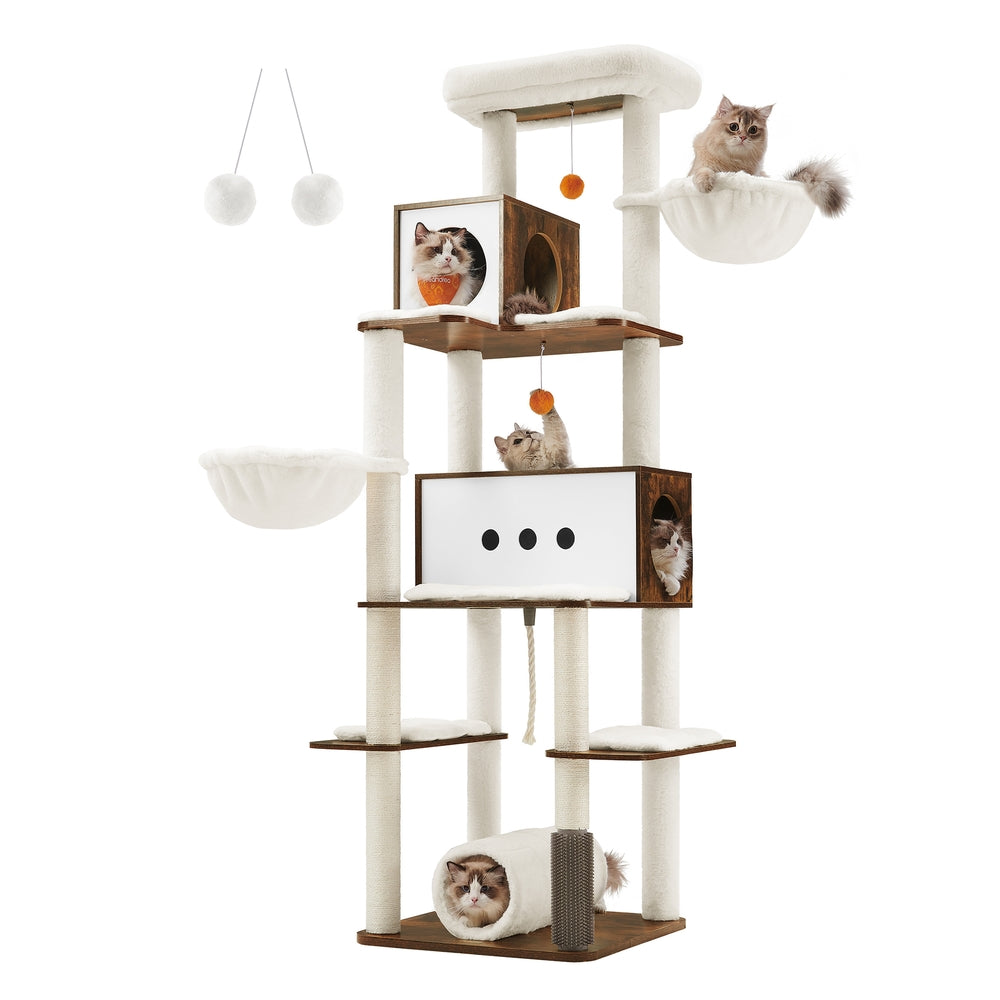 77.5-Inch Tall Modern Cat Tower for Large Indoor Cats - Rustic Brown - 23.6"L x 23.6"W x 75.6"H