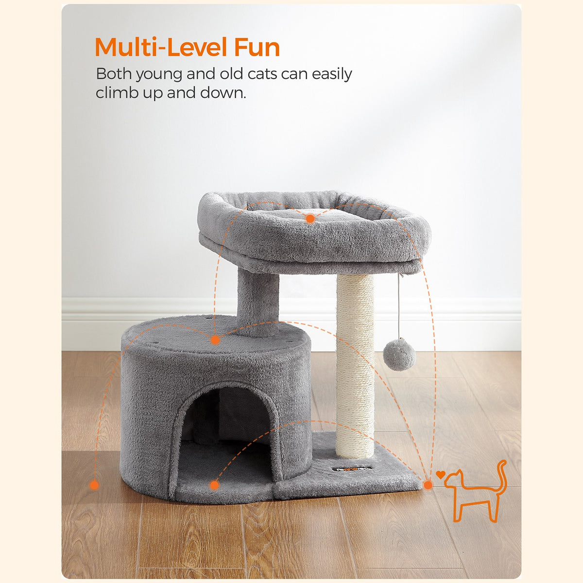 Small Cat Tower - Sisal Scratching Post - 18 Inch Compact Cat Tree