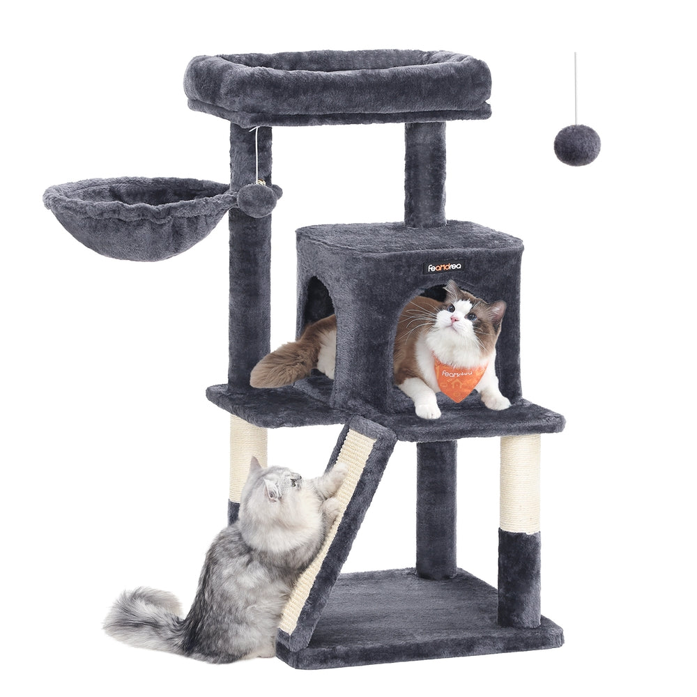 Small Cat Tower with Widened Perch for Large Cats Indoor - Smoky Gray