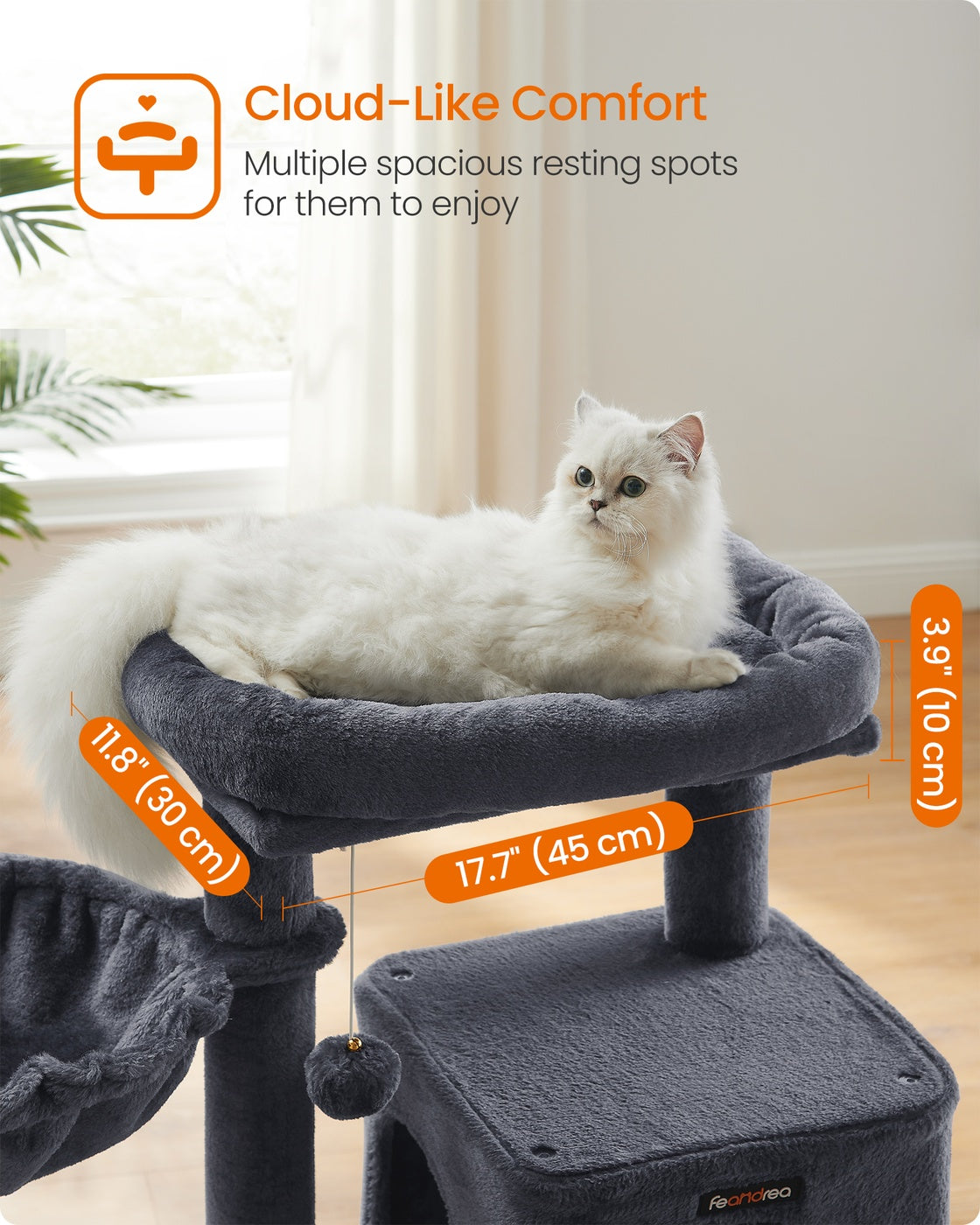 Small Cat Tower with Widened Perch for Large Cats Indoor - Smoky Gray
