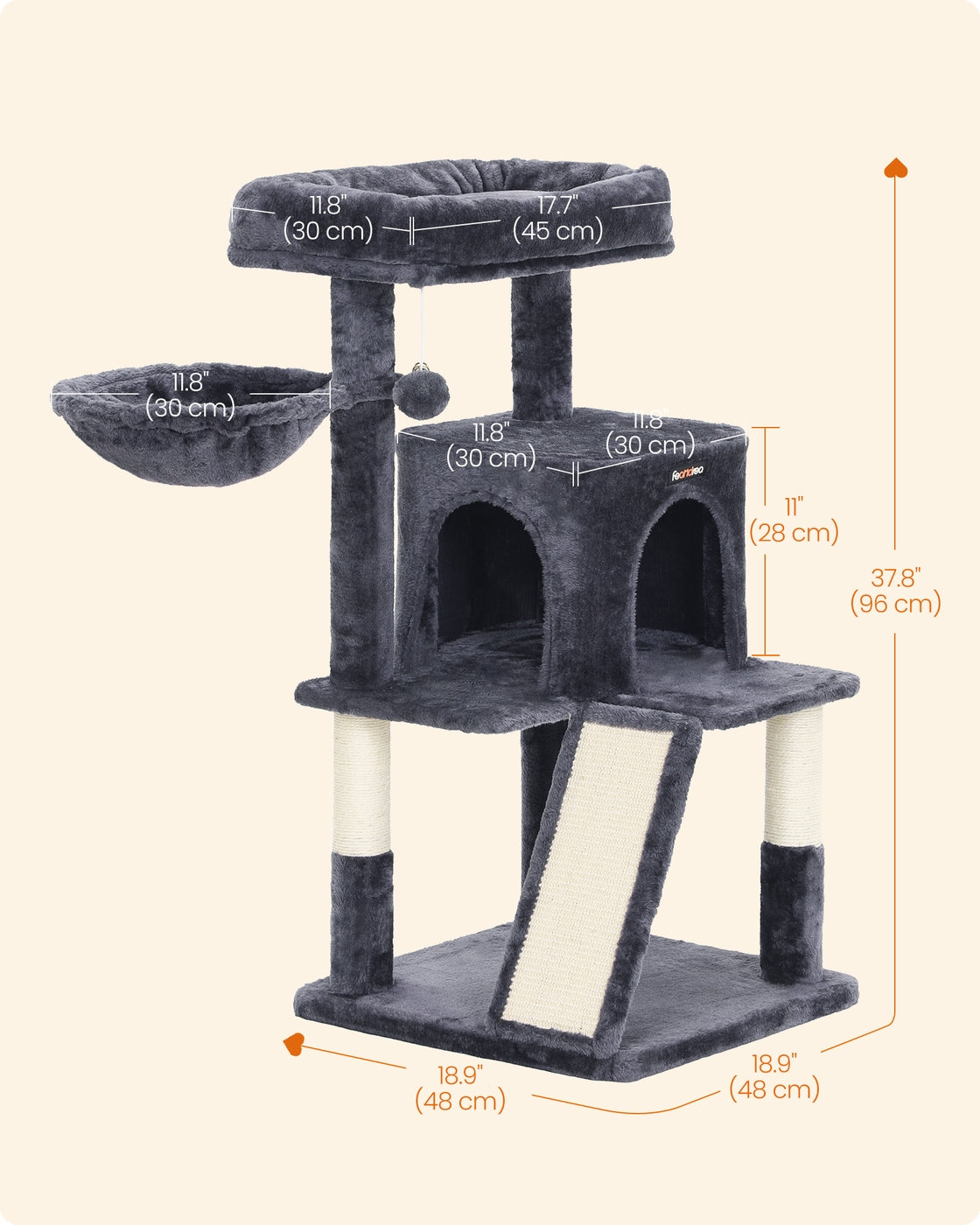 Small Cat Tower with Widened Perch for Large Cats Indoor - Smoky Gray