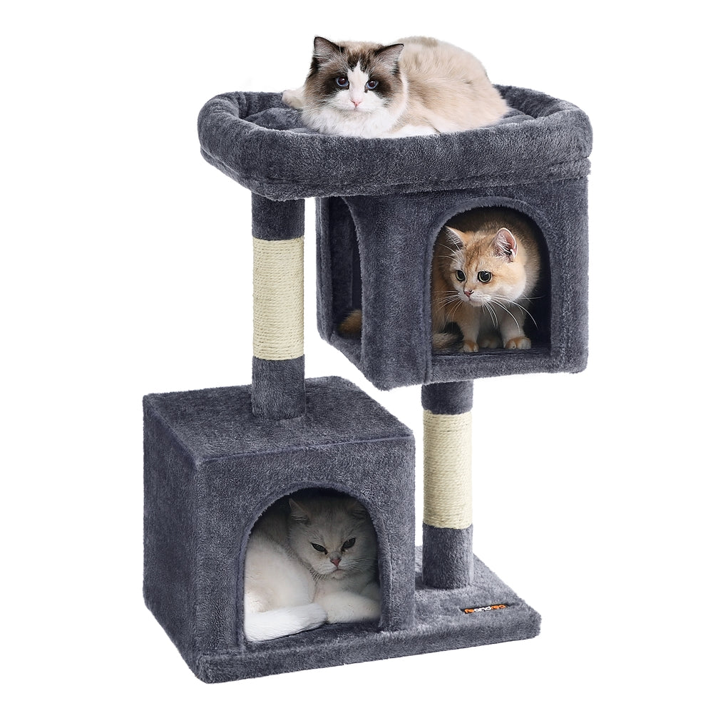 33.1-Inch Cat Tower for Large Cats Up to 16 Lb - Smoky Gray - 19.3"L x 12.6"W x 29.1"H