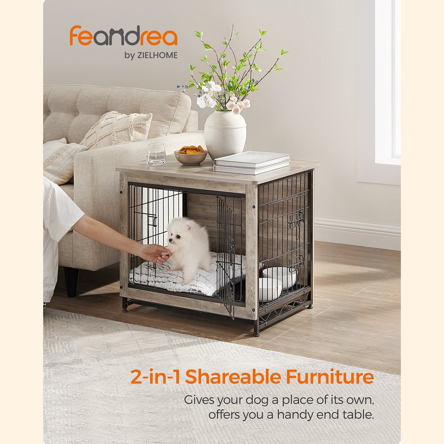 Modern Kennel for Dogs Indoor Up to 30 Lb - Greige