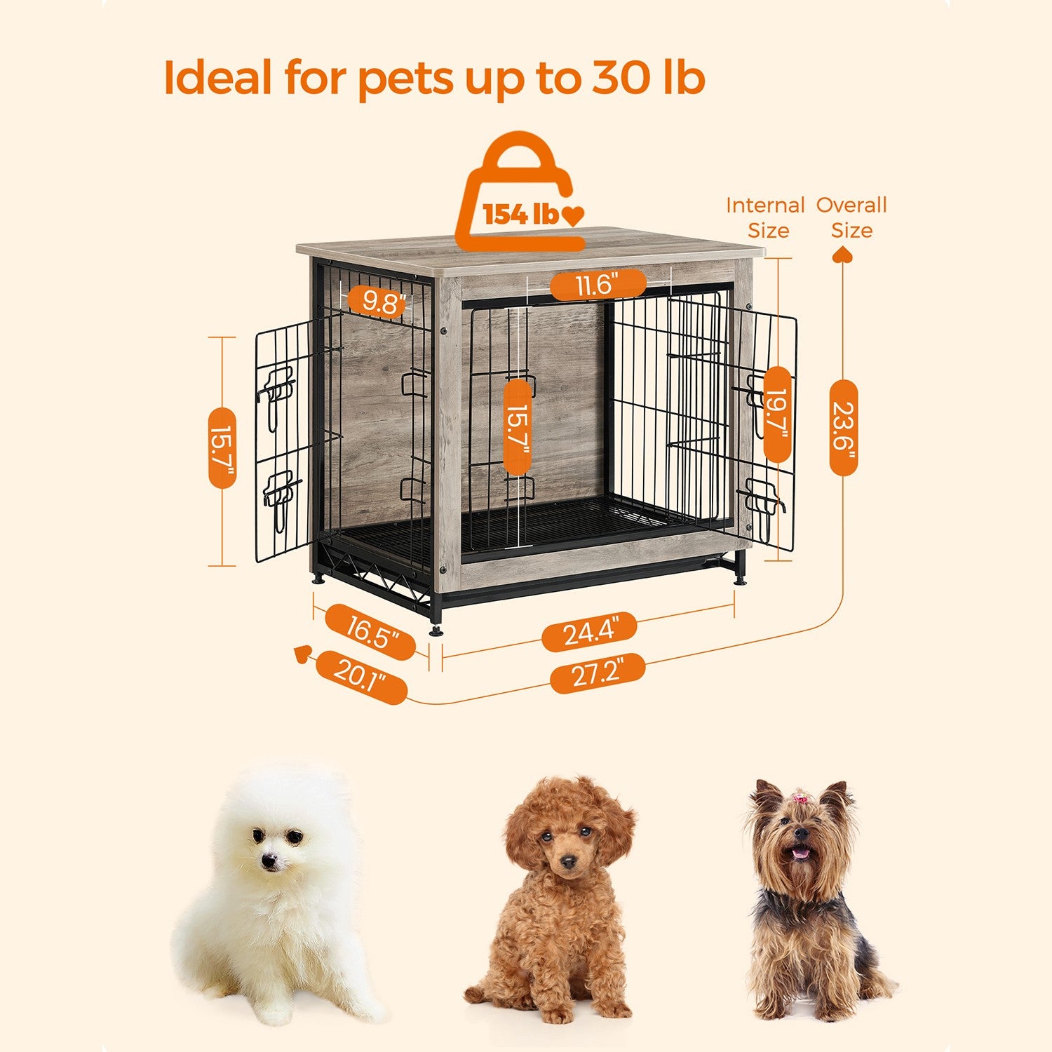 Modern Kennel for Dogs Indoor Up to 30 Lb - Greige