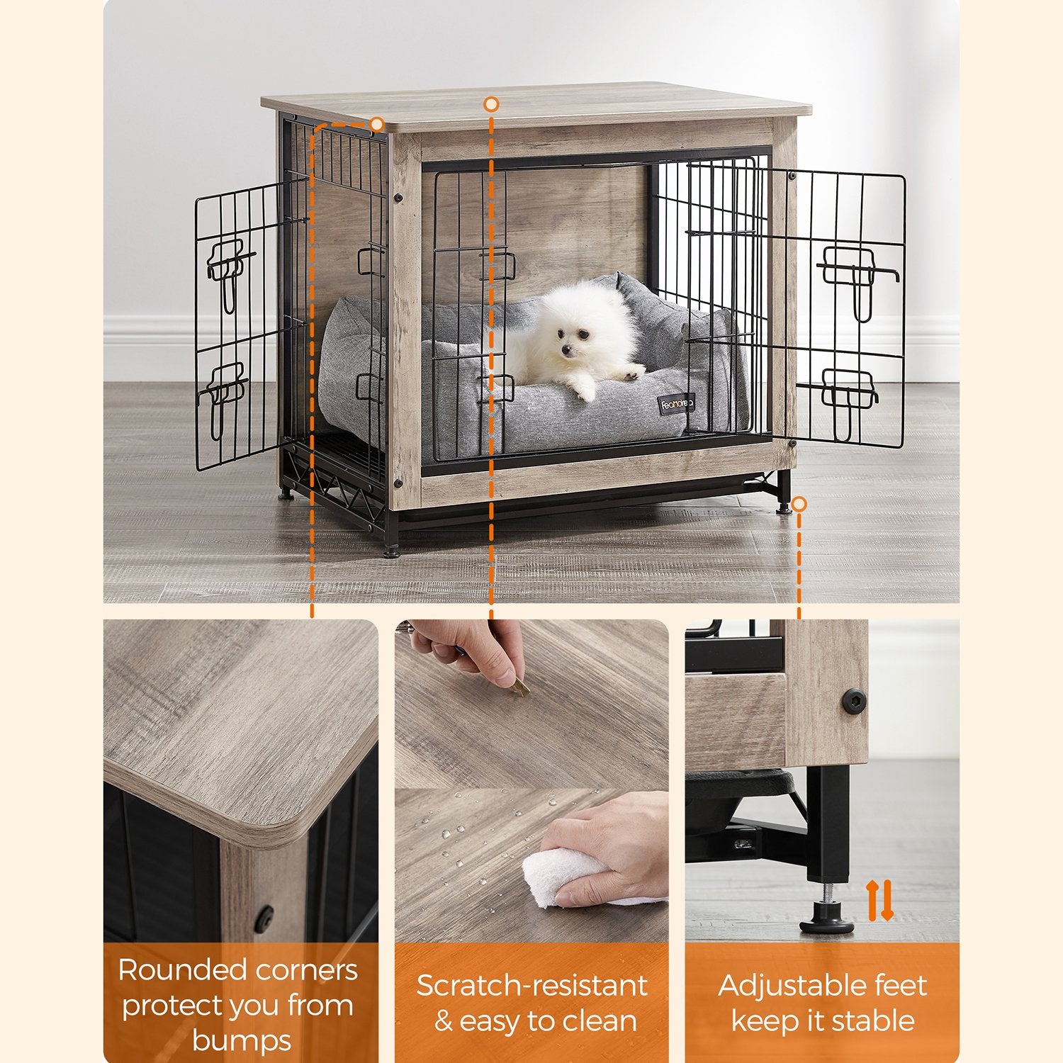 Modern Kennel for Dogs Indoor Up to 30 Lb - Greige