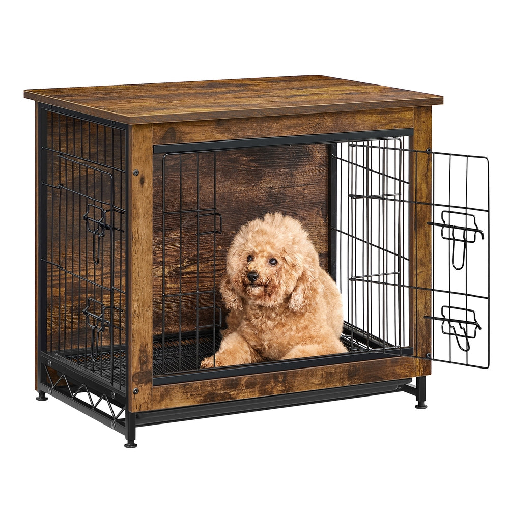 Modern Kennel for Dogs Indoor Up to 30 Lb - Rustic Brown - 27.2”L x 20.1”W x 23.6”H