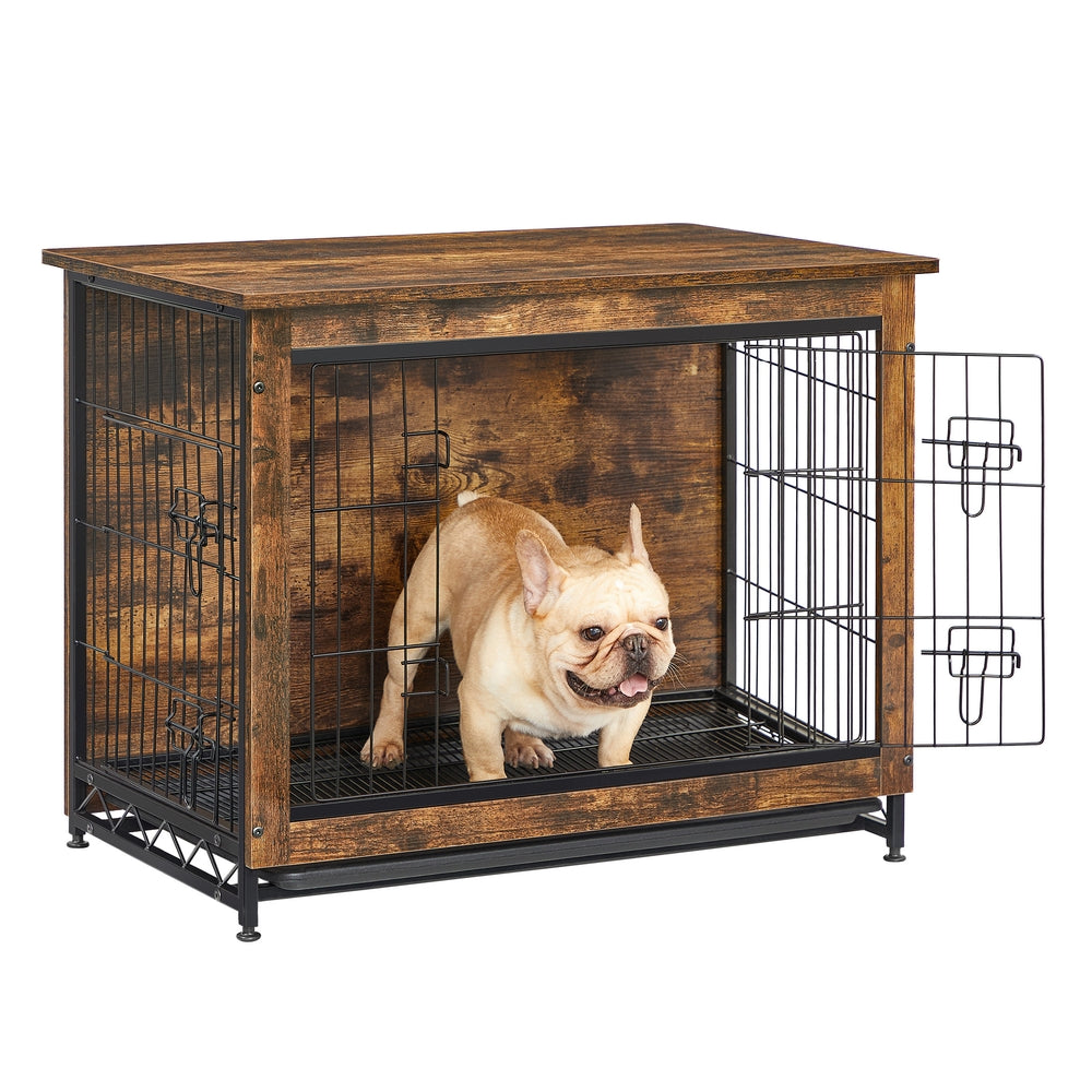 Modern Kennel for Dogs Indoor Up to 30 Lb - Rustic Brown - 32.5”L x 21.9”W x 25.2”H