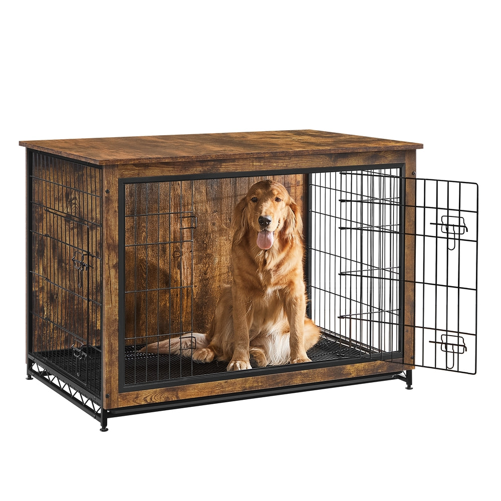 Modern Kennel for Dogs Indoor Up to 30 Lb - Rustic Brown - 44.1”L x 29.5”W x 32.3”H