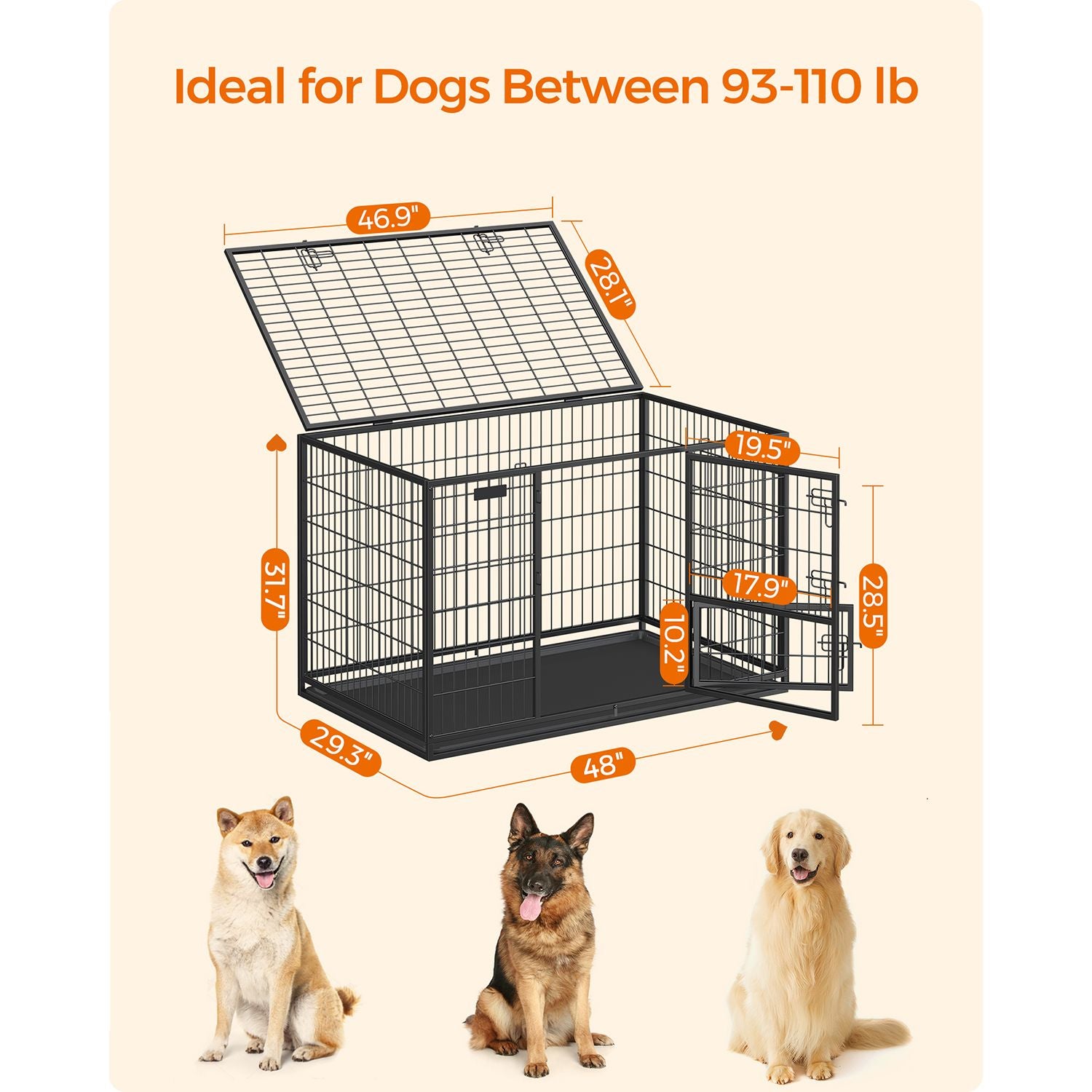 Heavy-Duty Dog Crate with Metal Frame - Black