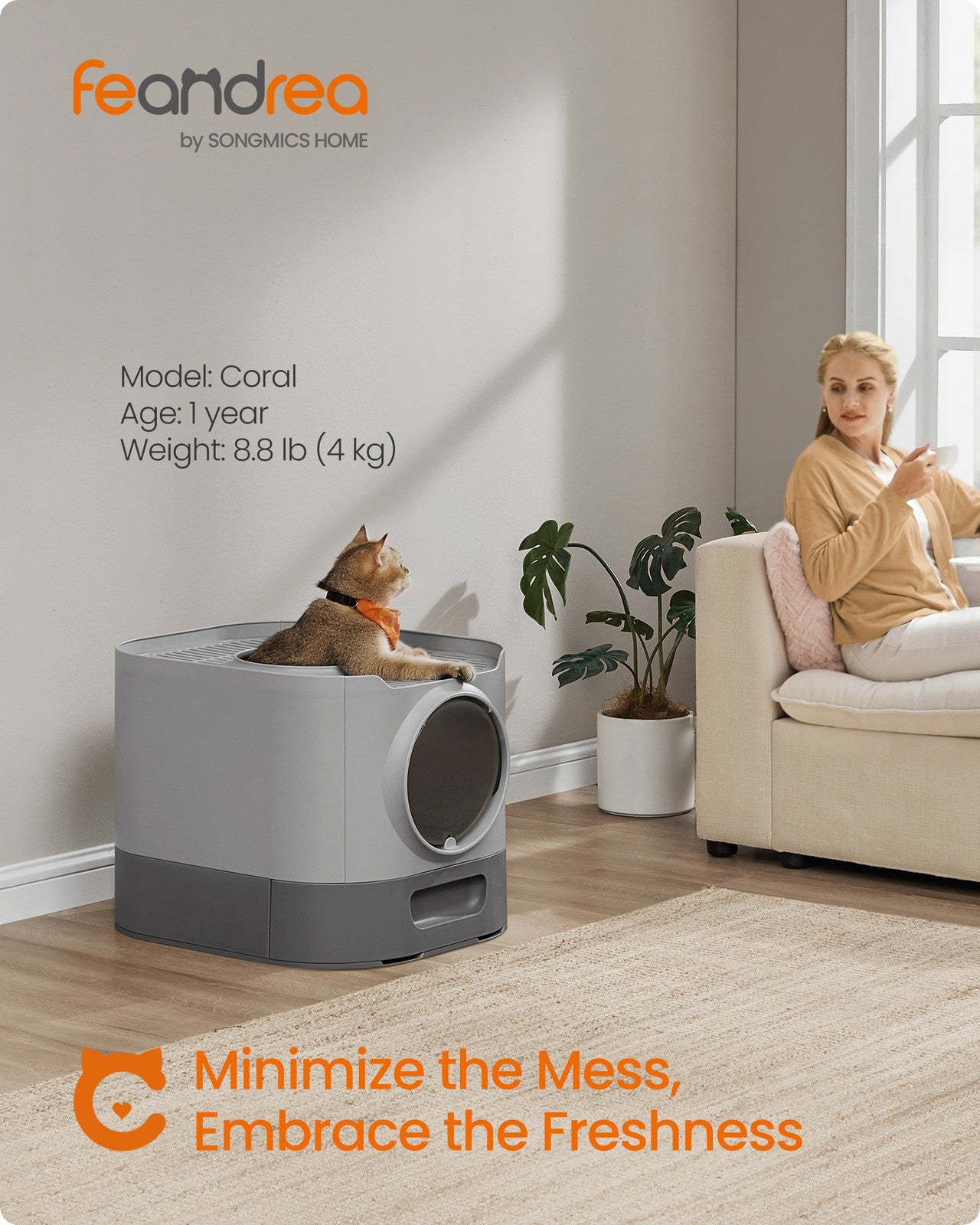 XL Enclosed Cat Litter Box with Slide-Out Tray - Dove Gray, Slat Gray