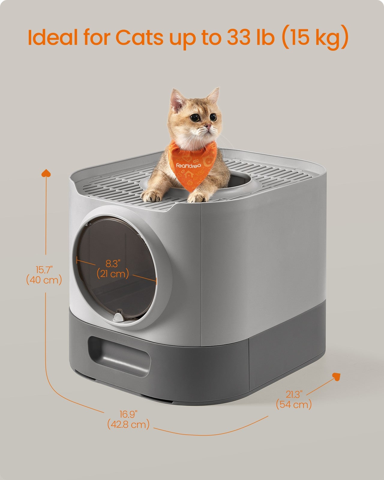 XL Enclosed Cat Litter Box with Slide-Out Tray - Dove Gray, Slat Gray