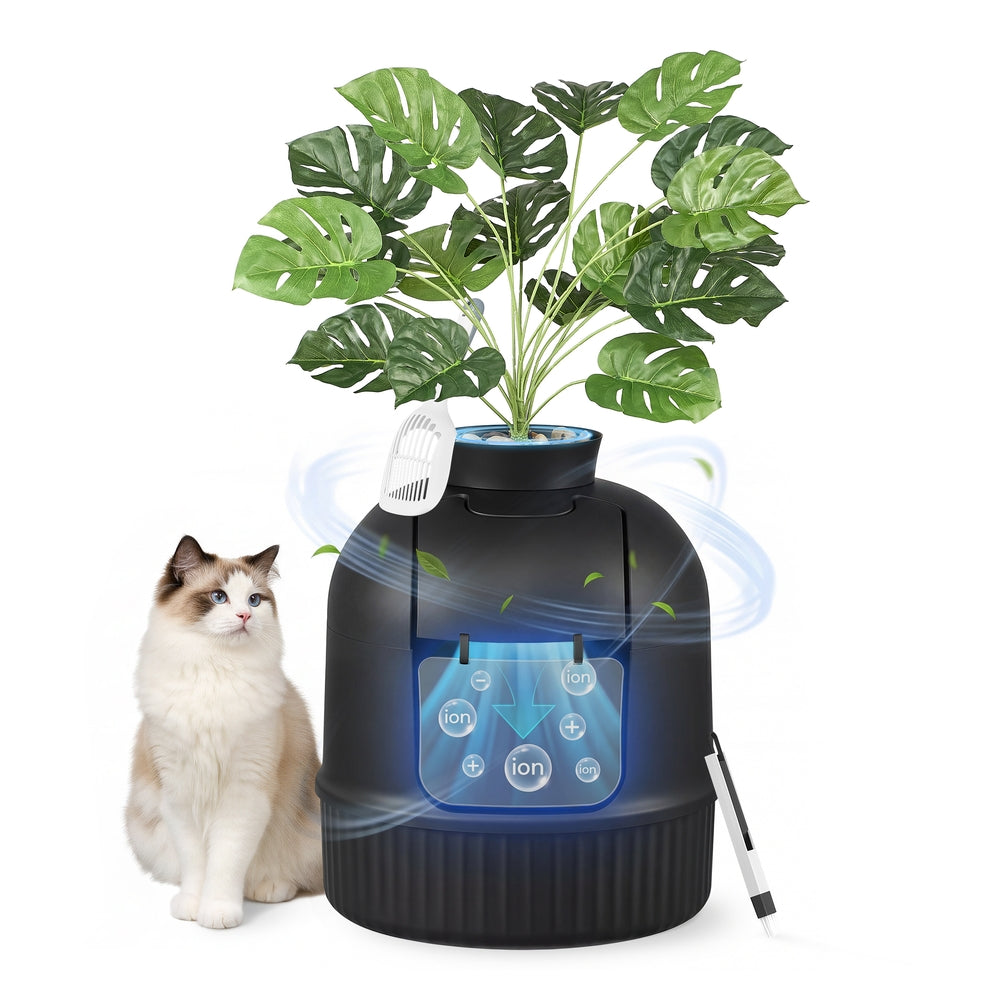 Plant Cat Litter Box Enclosure with Artificial Plant - Ink Black