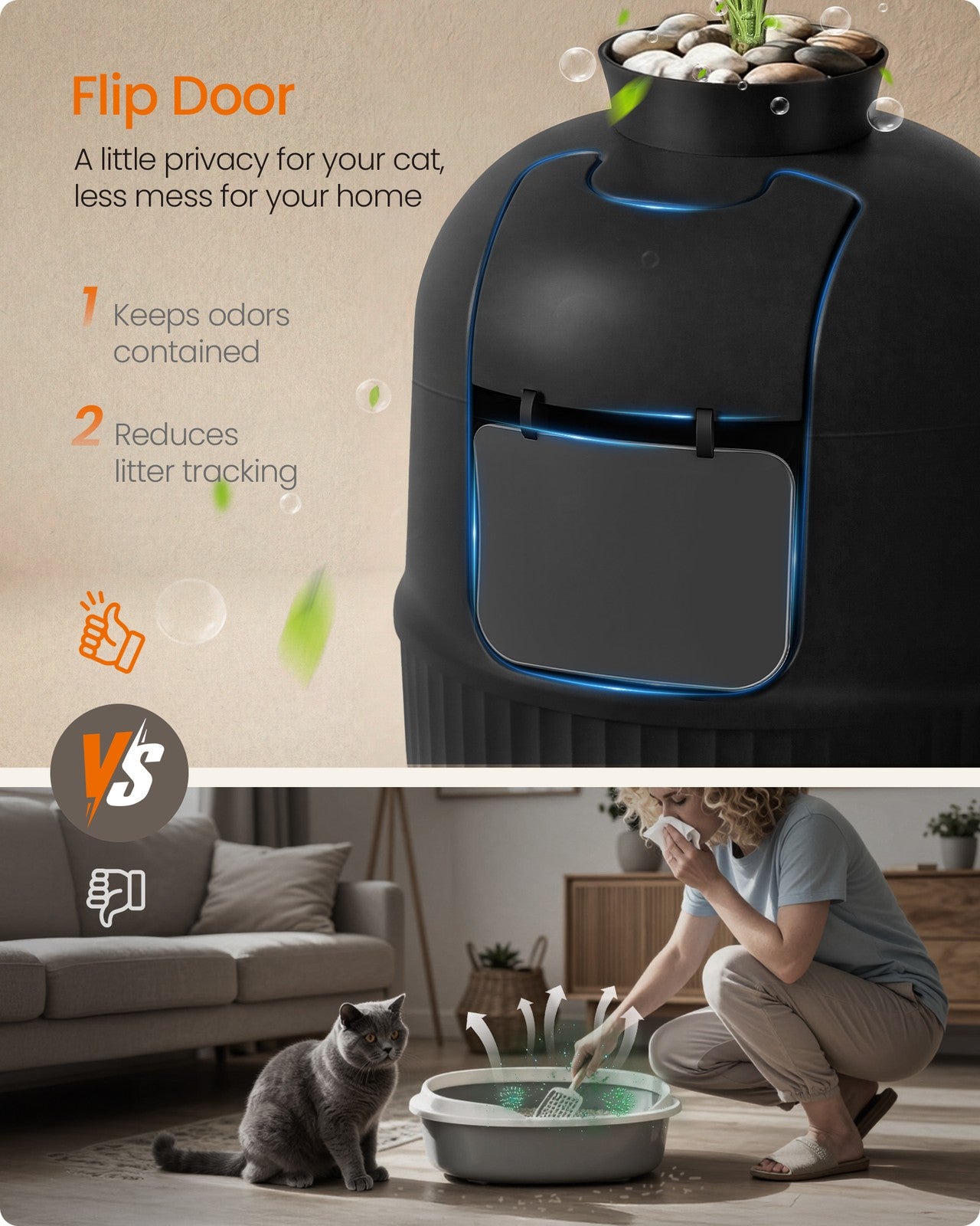 Plant Cat Litter Box Enclosure with Artificial Plant - Ink Black