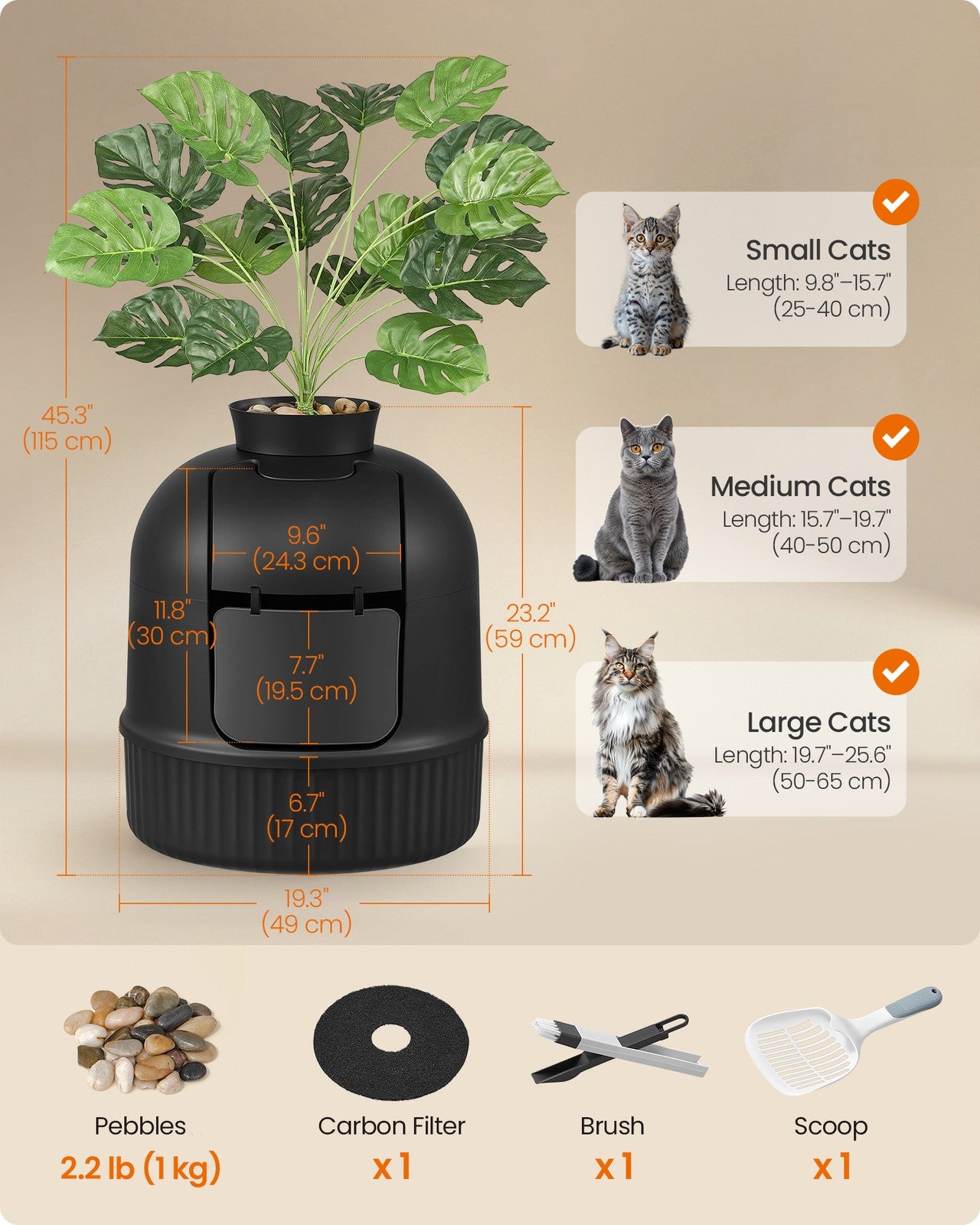 Plant Cat Litter Box Enclosure with Artificial Plant - Ink Black