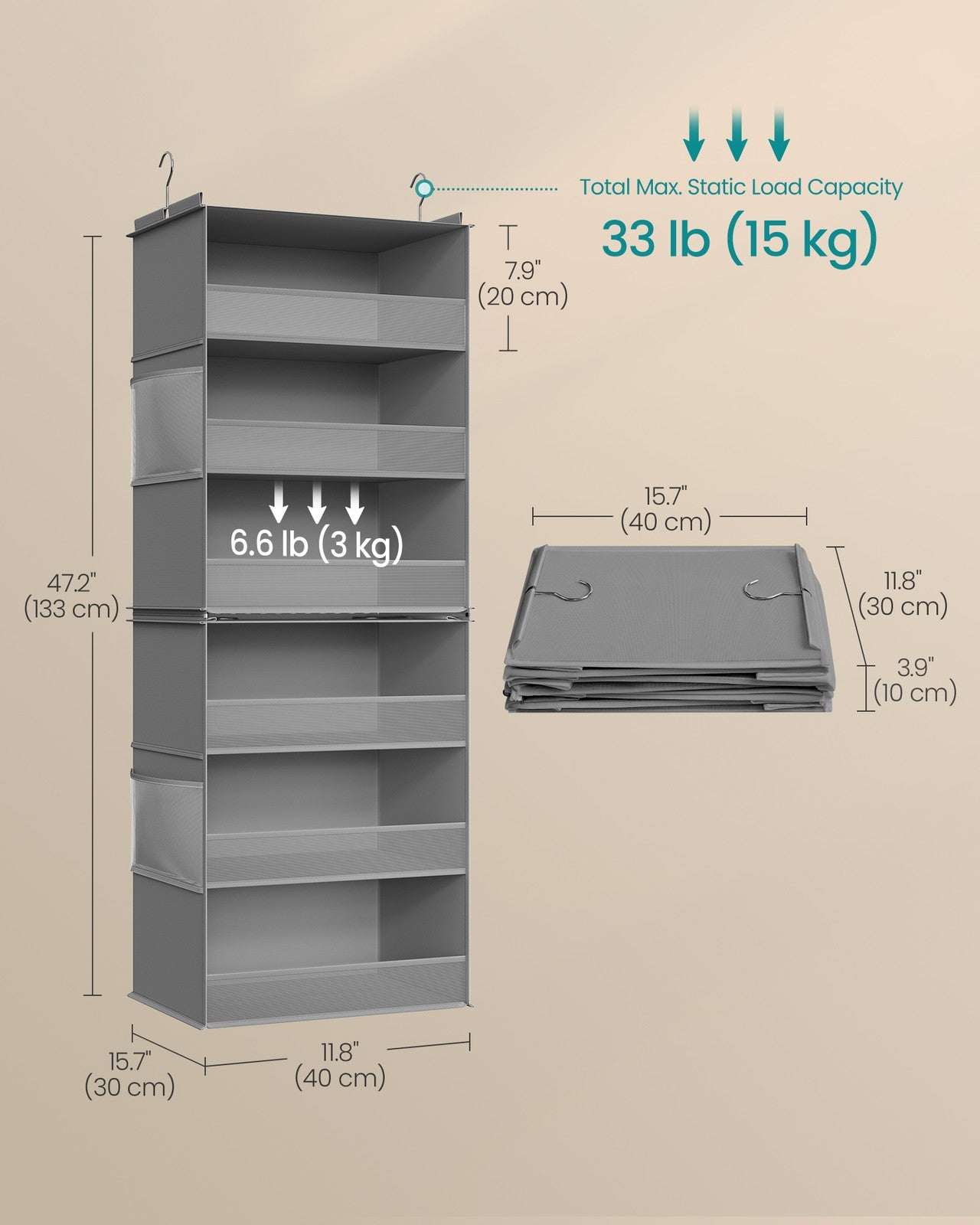 6-Tier Fabric Storage Shelf - Dove Gray
