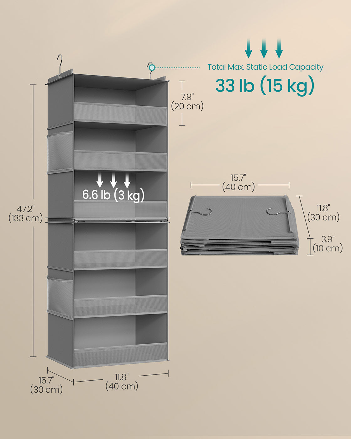 6-Tier Fabric Storage Shelf - Dove Gray