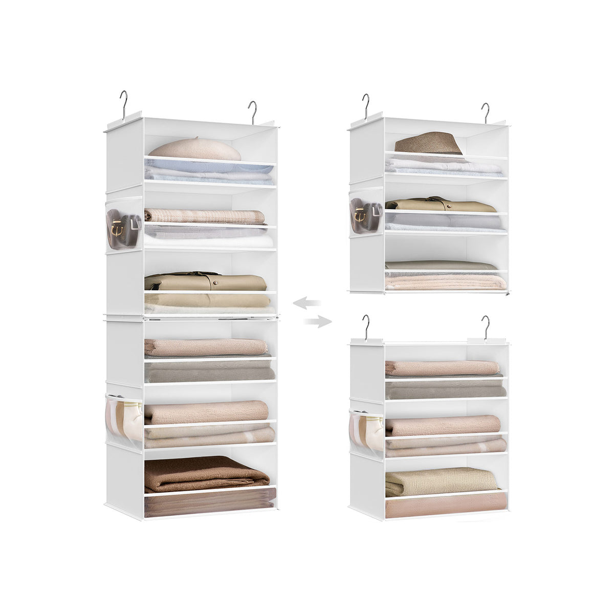 Hanging Closet Organizer - 6-Tier Fabric Shelf - Side Pockets