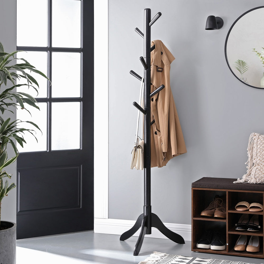 Solid Wood Coat Rack with 8 Hooks Ink Black - Ink Black