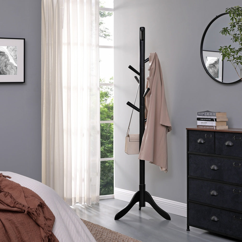 Solid Wood Coat Rack with 8 Hooks Ink Black - Ink Black