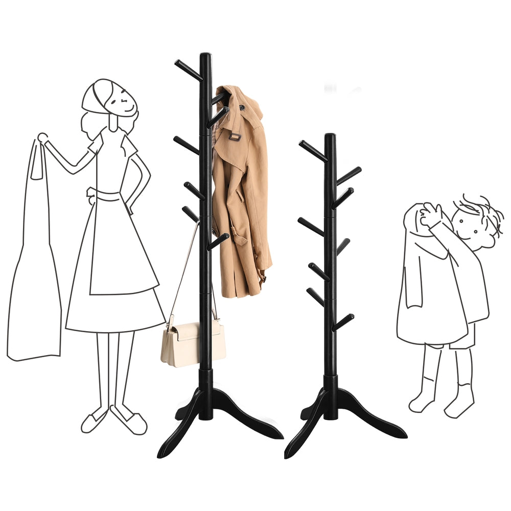 Solid Wood Coat Rack with 8 Hooks Ink Black - Ink Black