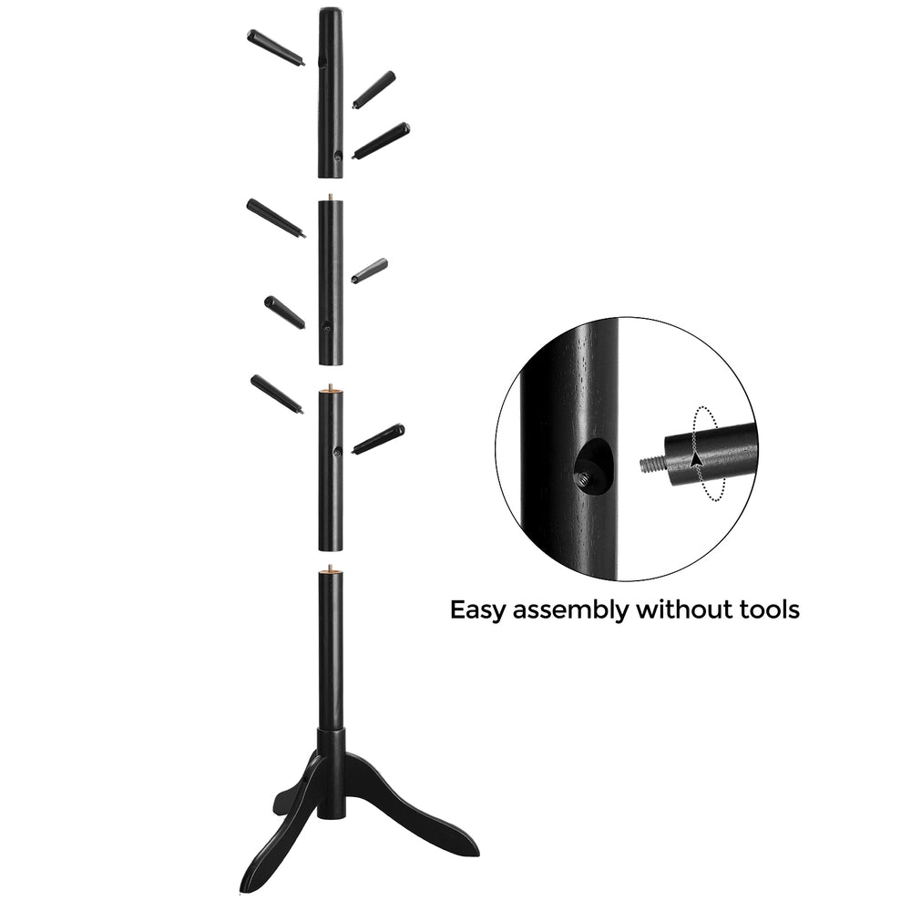 Solid Wood Coat Rack with 8 Hooks Ink Black - Ink Black
