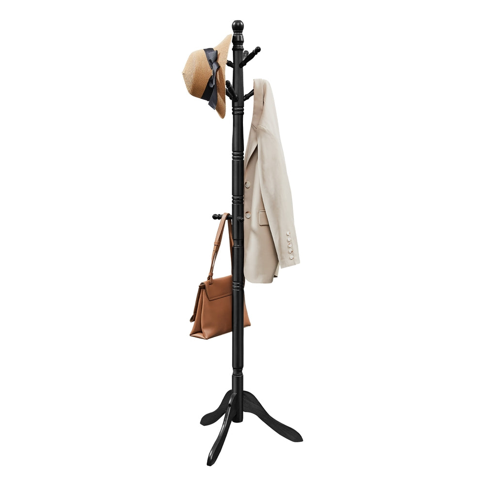 Solid Wood Coat Rack and Stand with 10 Hooks - Ink Black