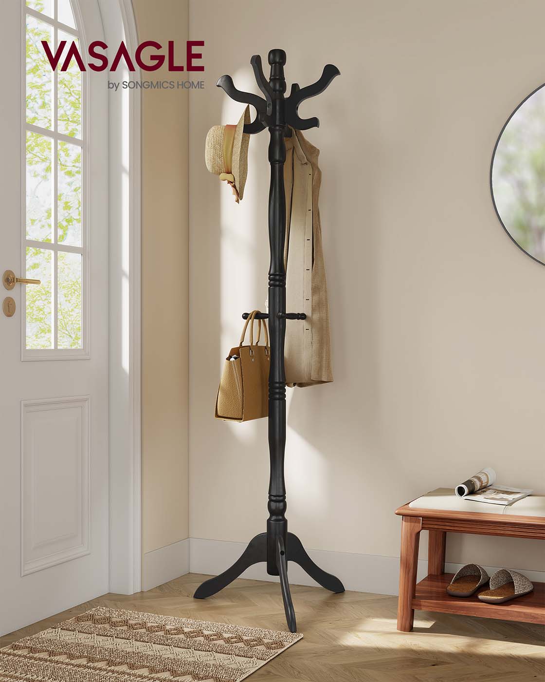 Coat Rack Free Standing with 11 Hooks - Ink Black