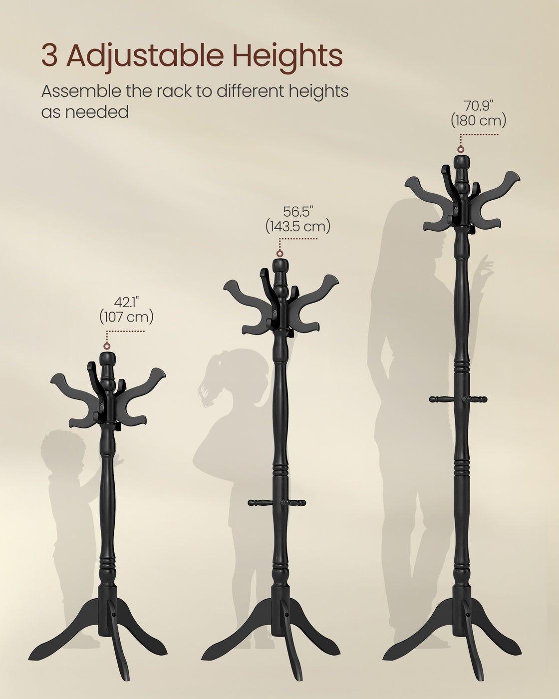 Coat Rack Free Standing with 11 Hooks - Ink Black