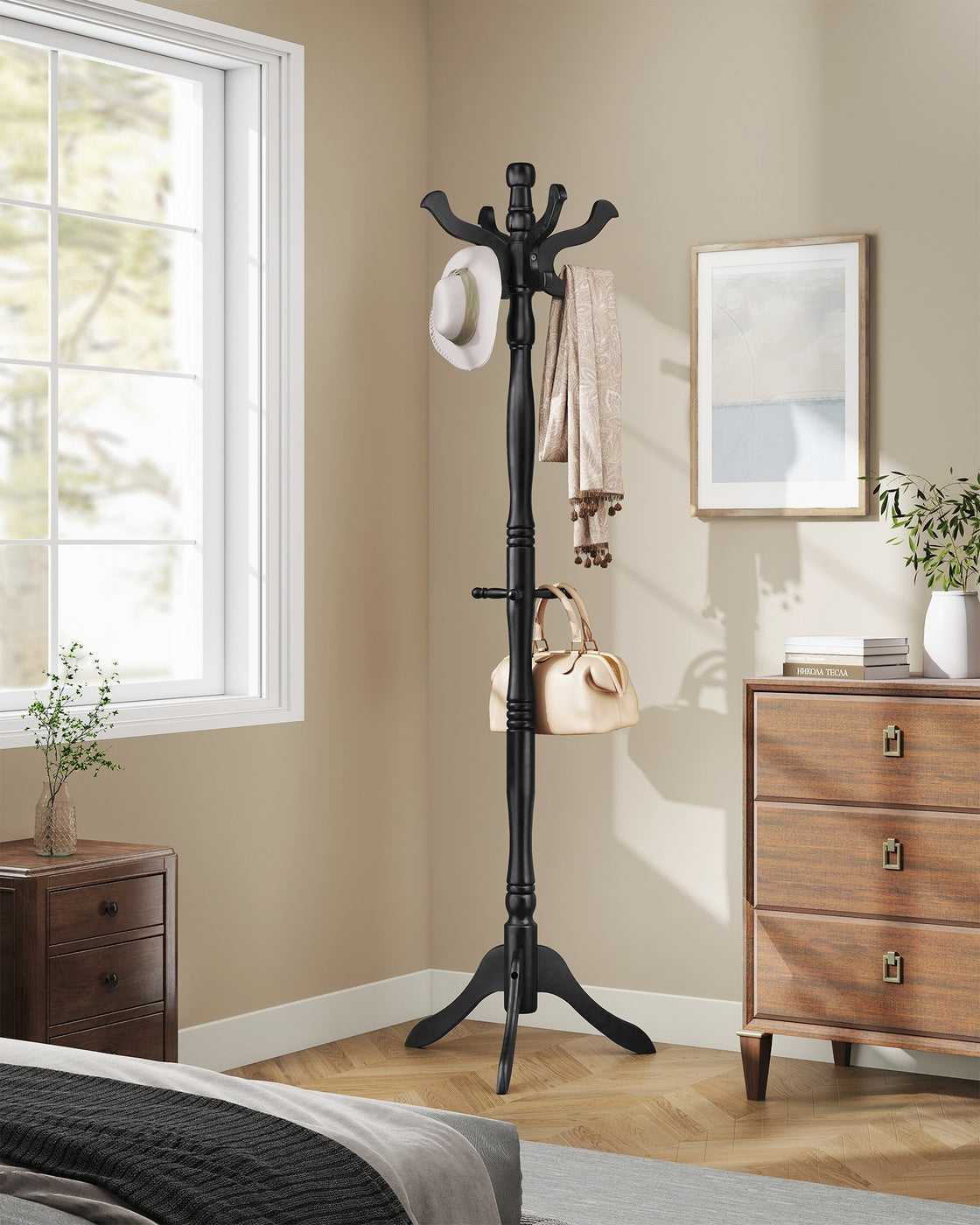 Coat Rack Free Standing with 11 Hooks - Ink Black