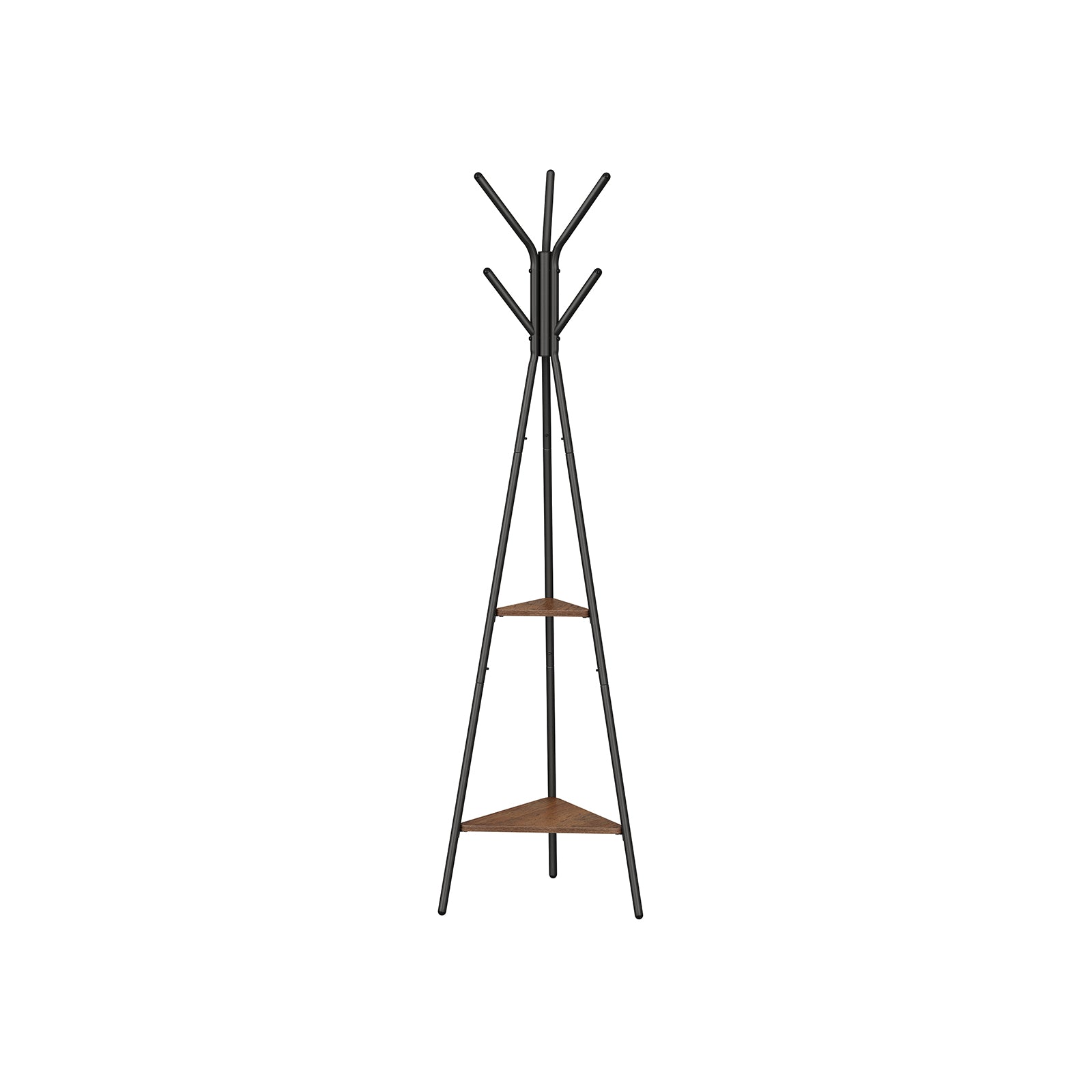 Coat Hanger Stand - Hall Tree with 2 Shelves - Hazelnut Brown, Black