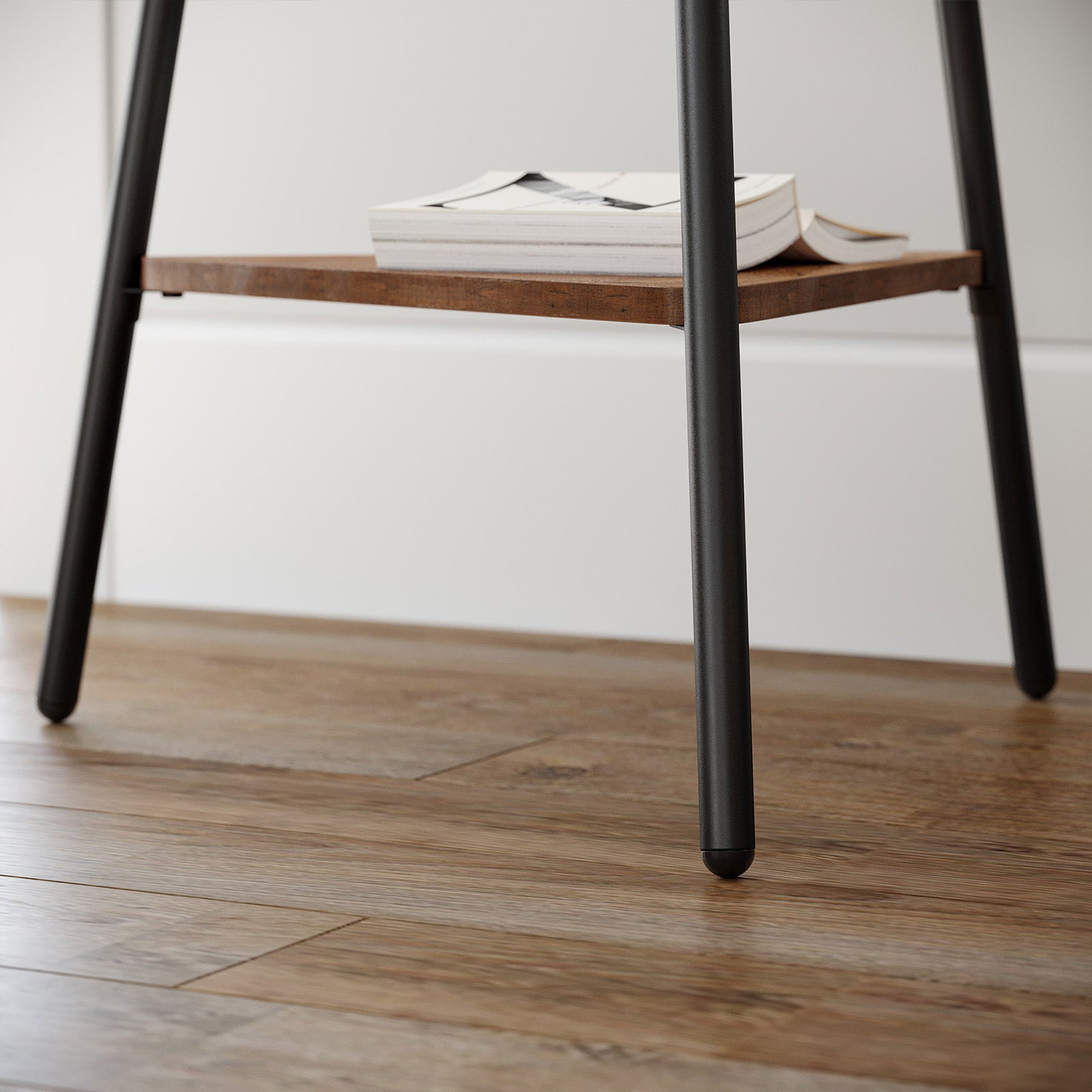 Coat Hanger Stand - Hall Tree with 2 Shelves - Hazelnut Brown, Black
