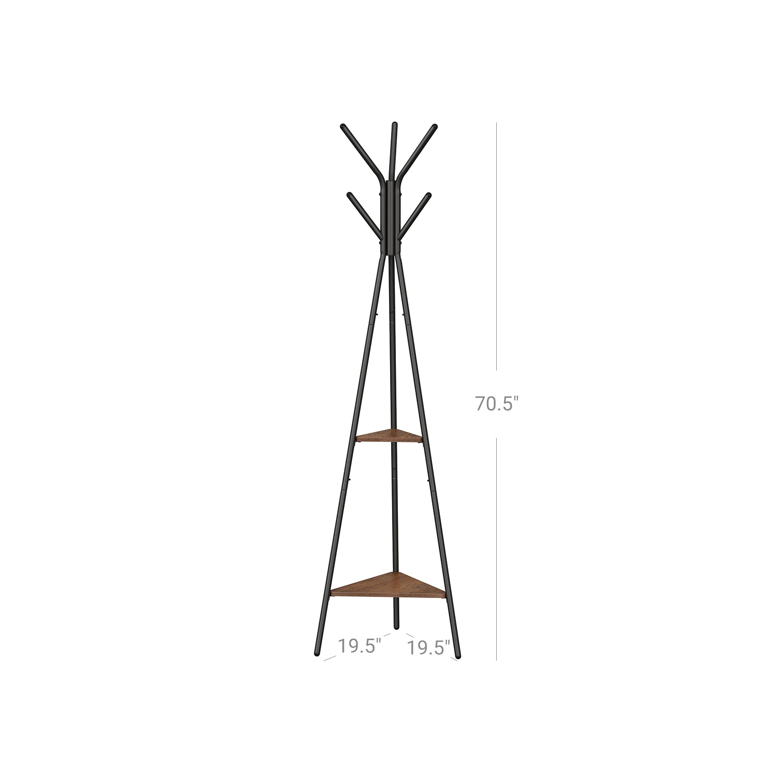 Coat Hanger Stand - Hall Tree with 2 Shelves - Hazelnut Brown, Black