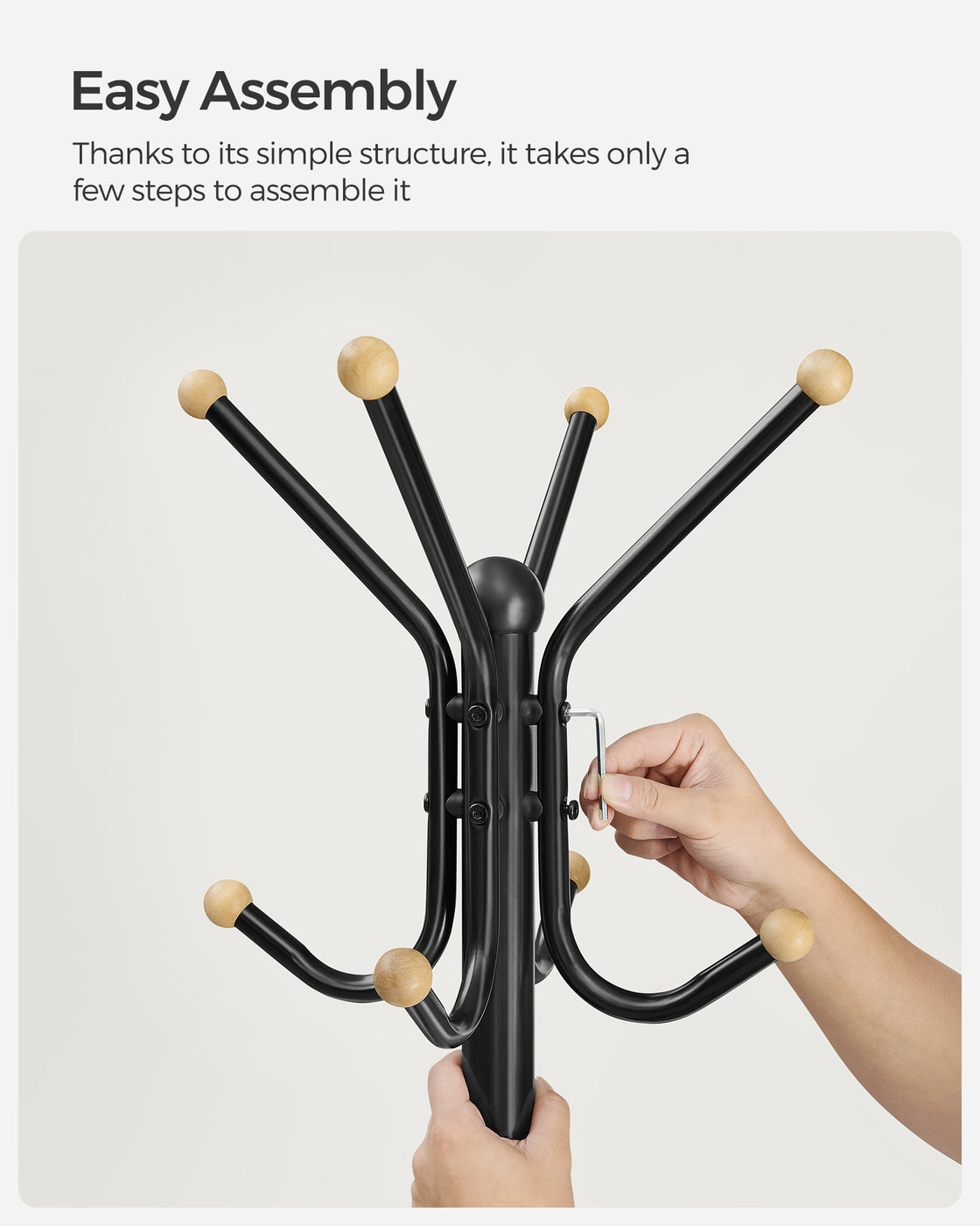 Coat Rack Freestanding with 12 Hooks and 4 Legs - Coffee Brown
