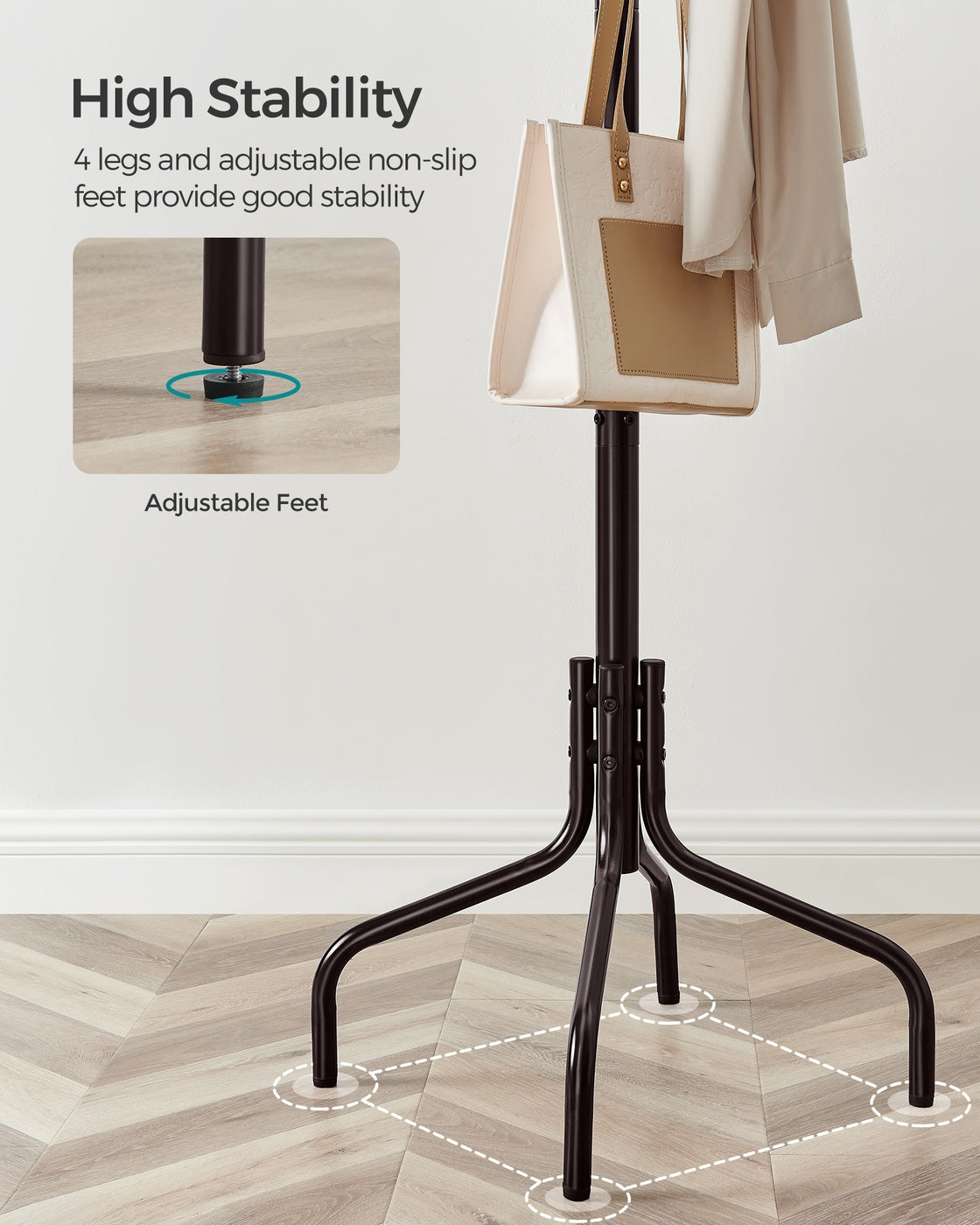 Coat Rack - Freestanding - 12 Hooks - 4-Leg Base