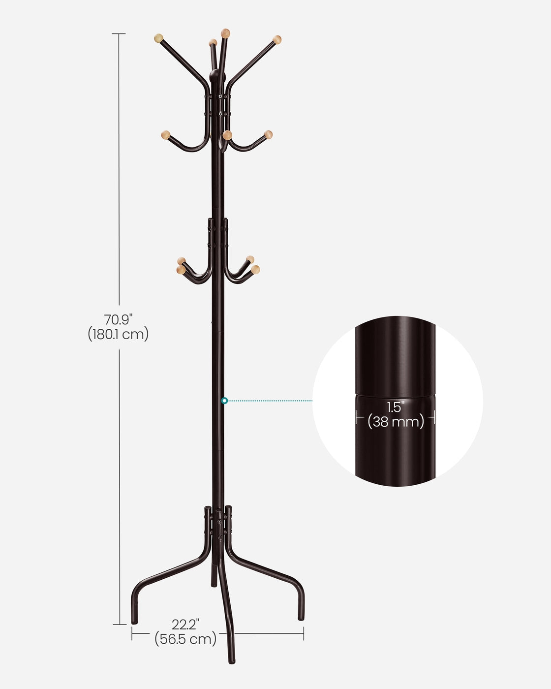 Coat Rack - Freestanding - 12 Hooks - 4-Leg Base