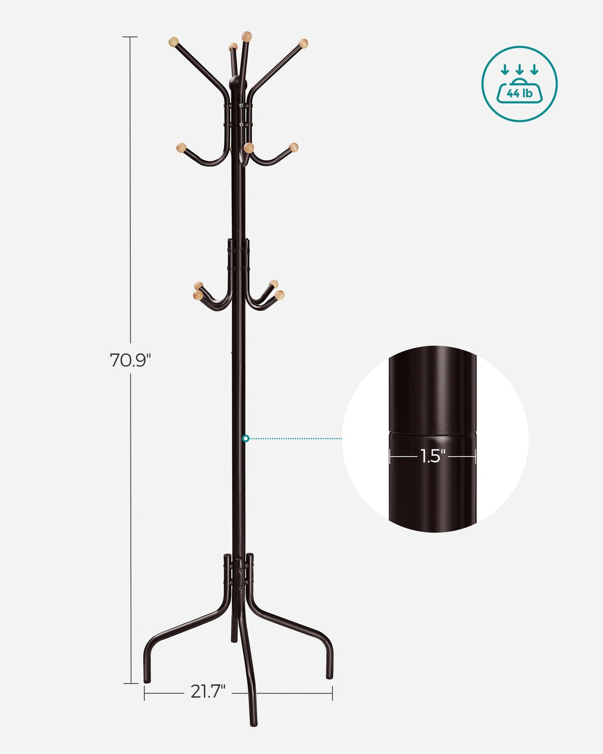 Coat Rack - Freestanding - 12 Hooks - 4-Leg Base