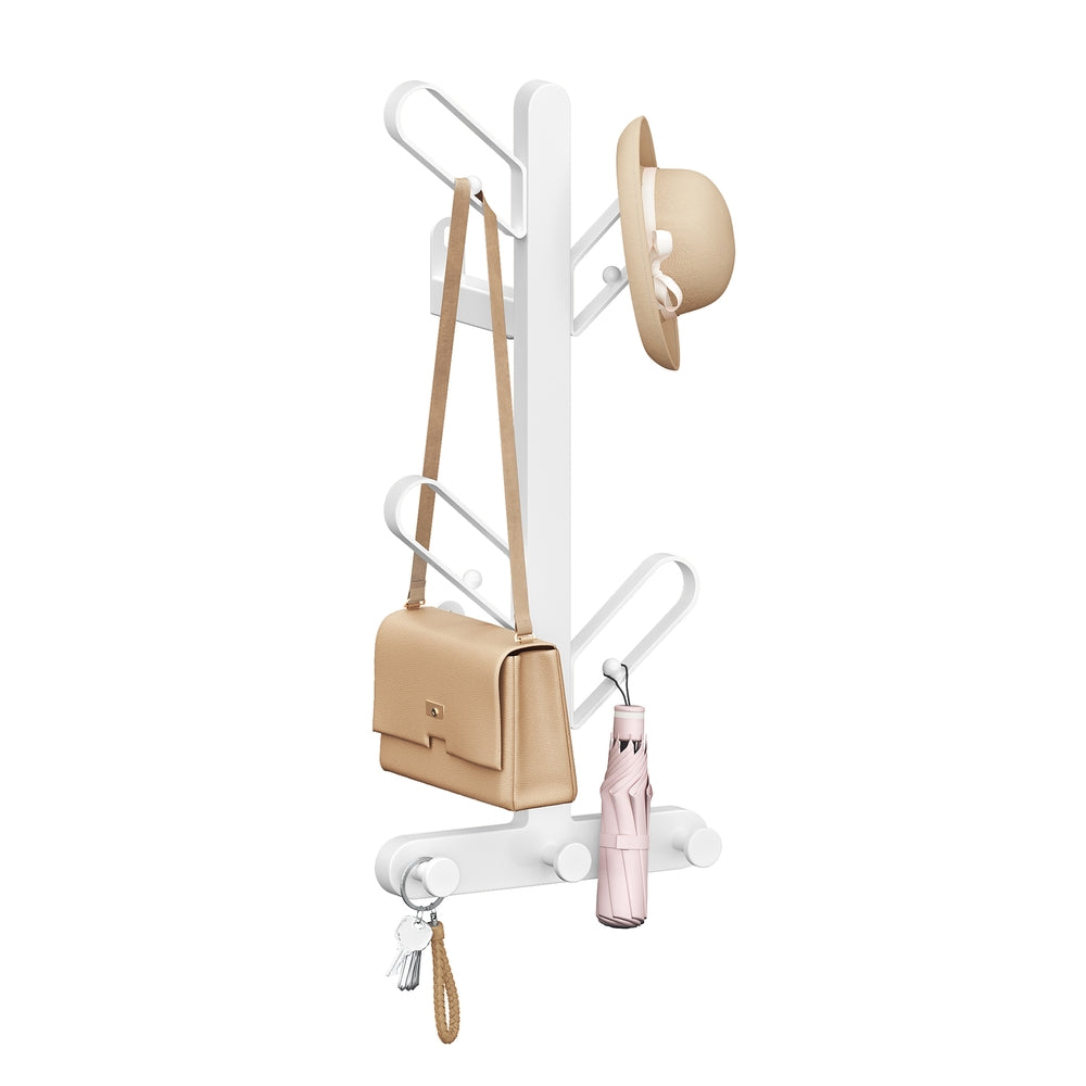 Wall-Mounted Coat Rack with 7 Hooks - Ball Tips - Pearl White