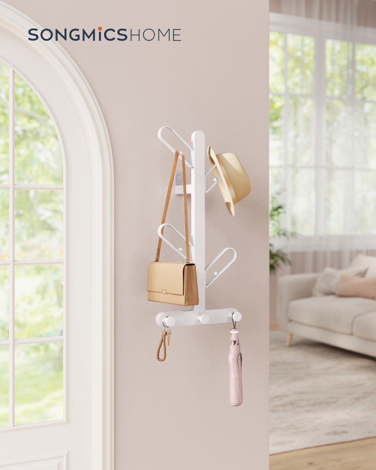 Wall-Mounted Coat Rack with 7 Hooks - Ball Tips