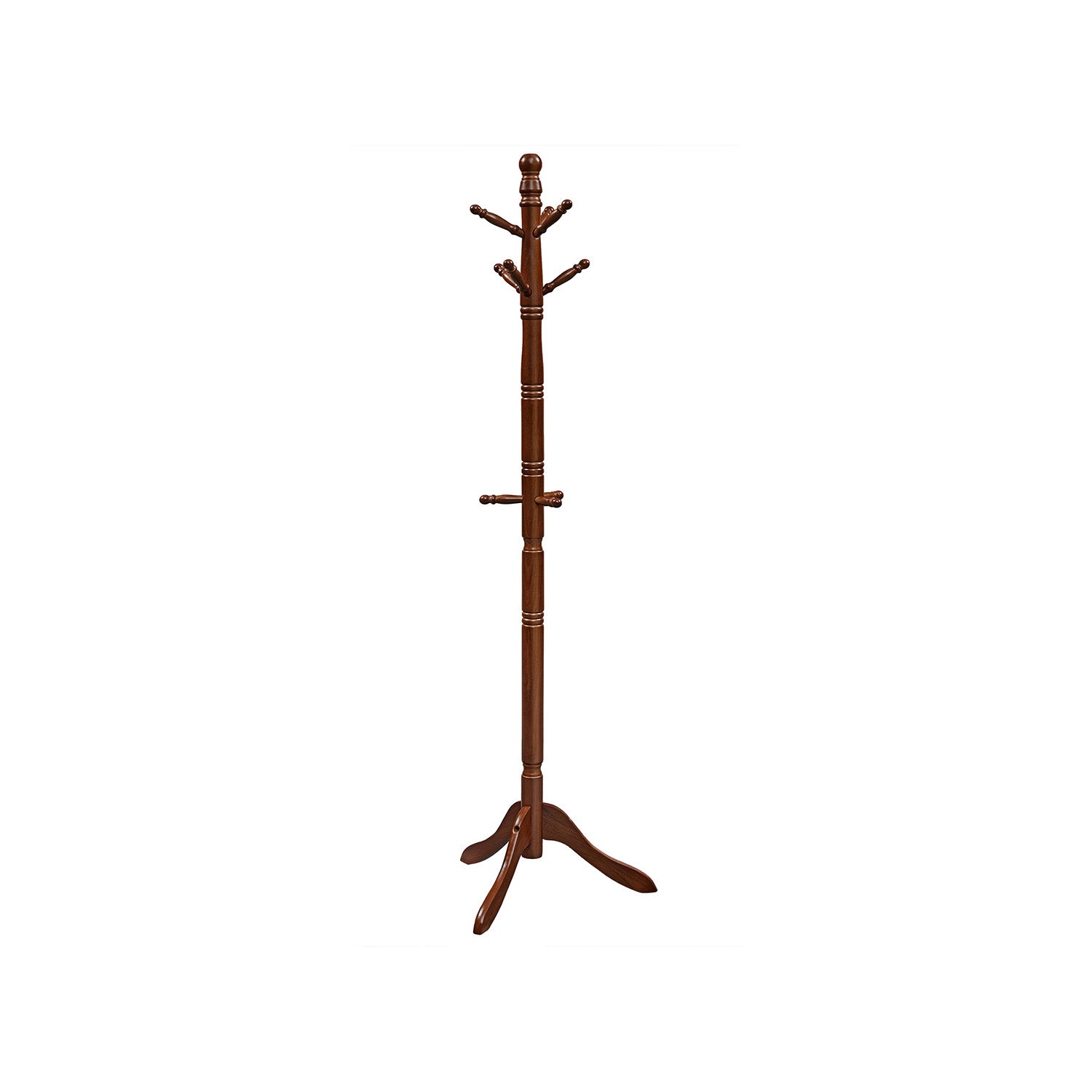 Solid Wood Coat Rack and Stand with 10 Hooks - Dark Walnut