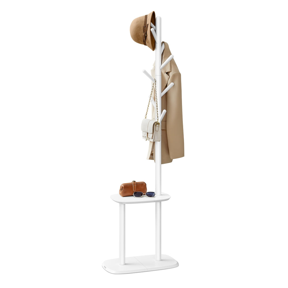 Hall Coat Tree - 8 Hooks - Storage Shelf - 67 Inch
