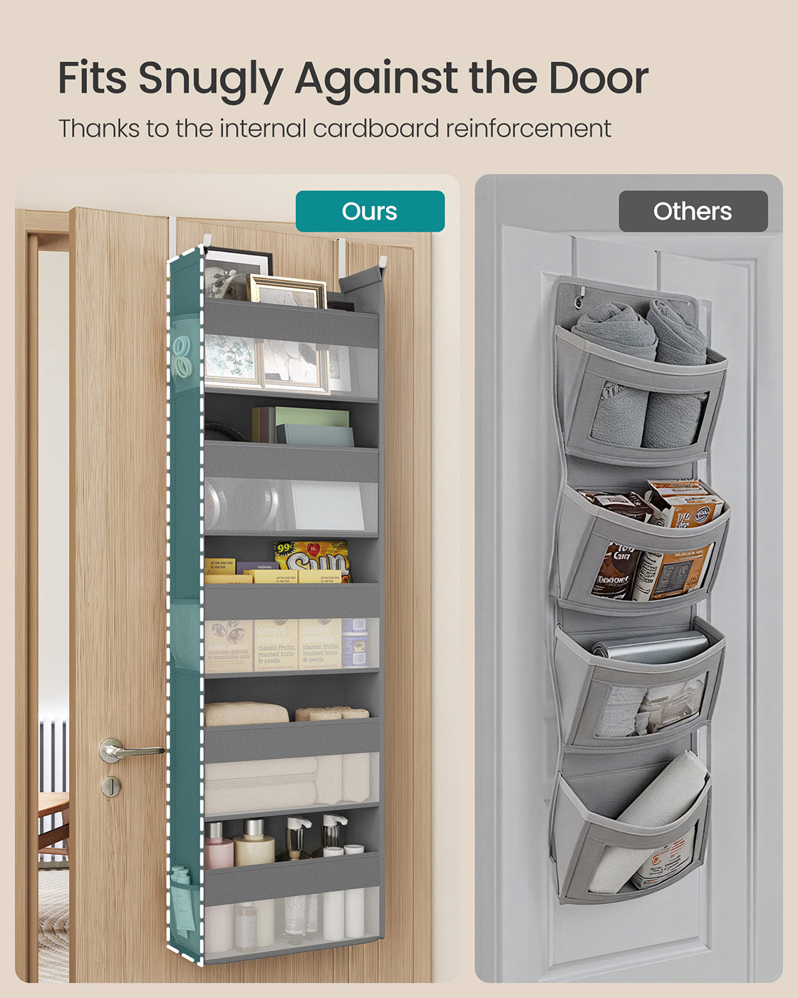 Set of 2 Hanging Door Organizers with 5 Large Pockets - Dove Gray