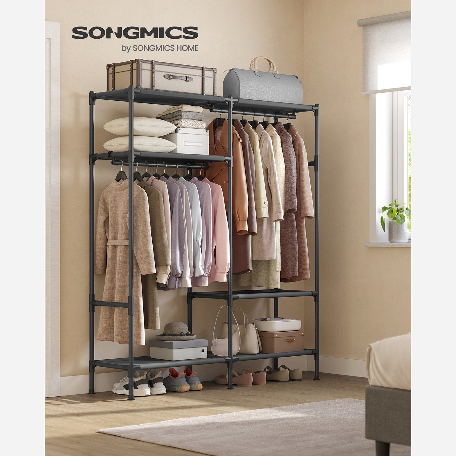 Heavy Duty Clothes Rack with Hanging Rails and Shelves