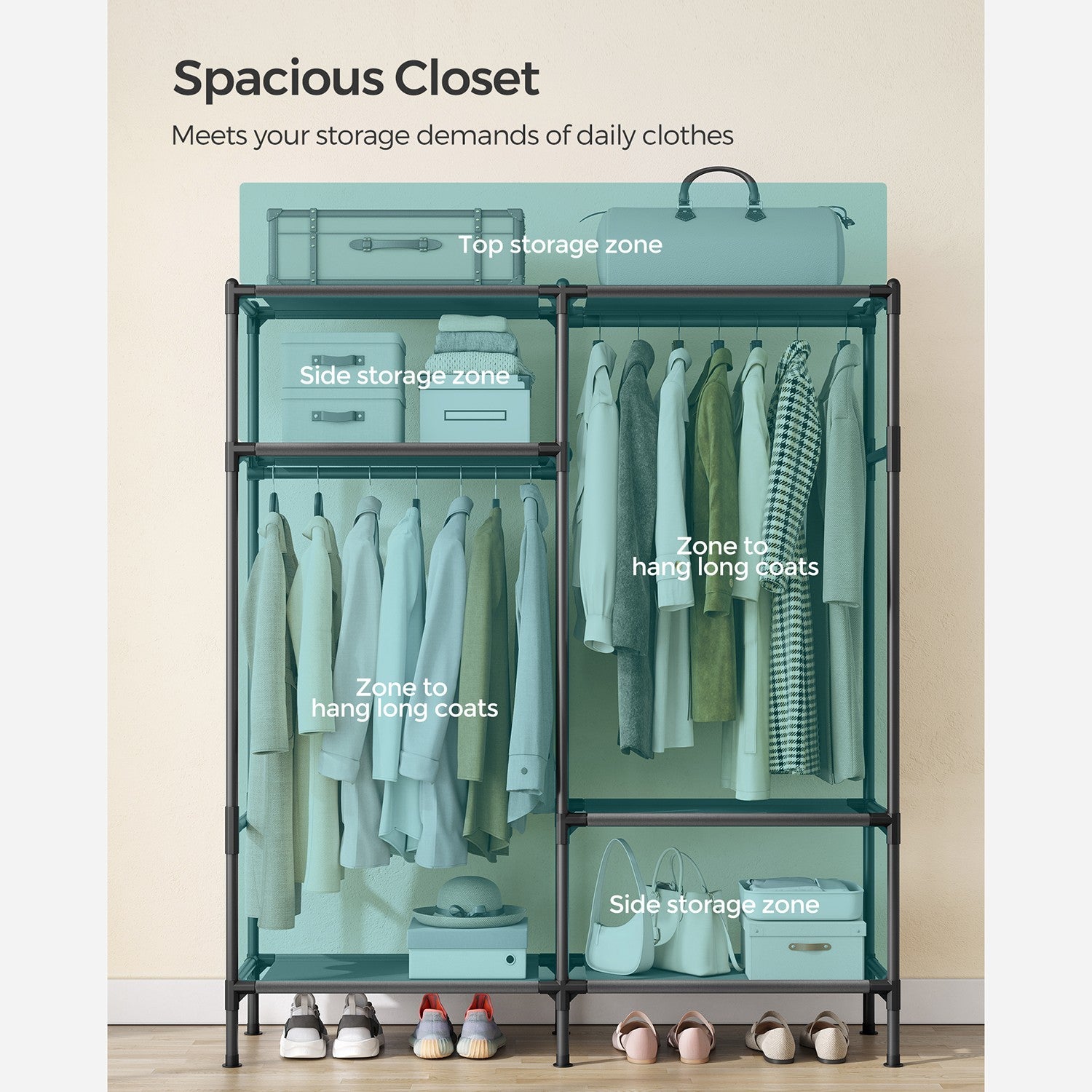Heavy Duty Clothes Rack with Hanging Rails and Shelves