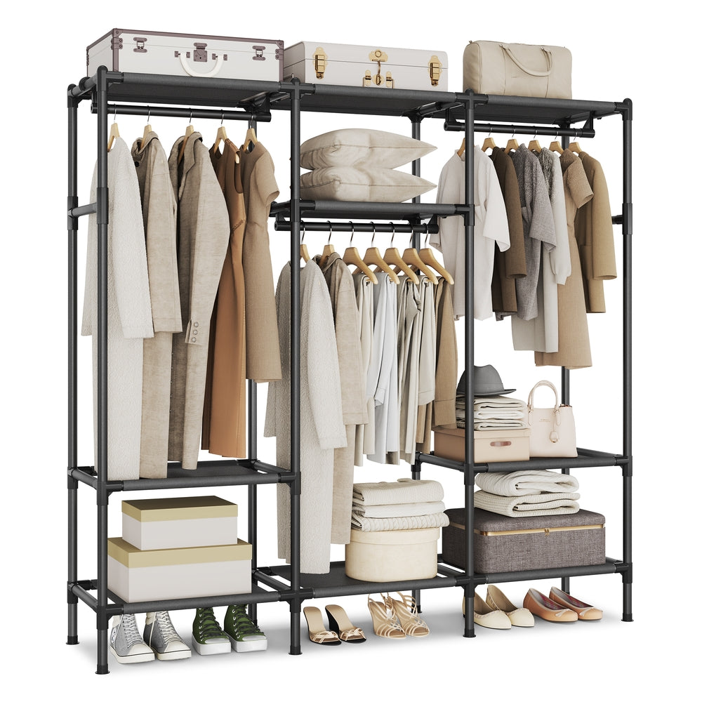 72 Inch Large Capacity Clothes Rack with Hanging Rails and Shelves